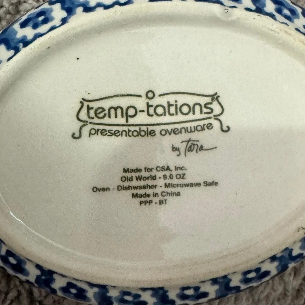 Temp-tations Tara Old World Blue Mini Oval Bake Casserole Dish 9oz Oven Art Deco